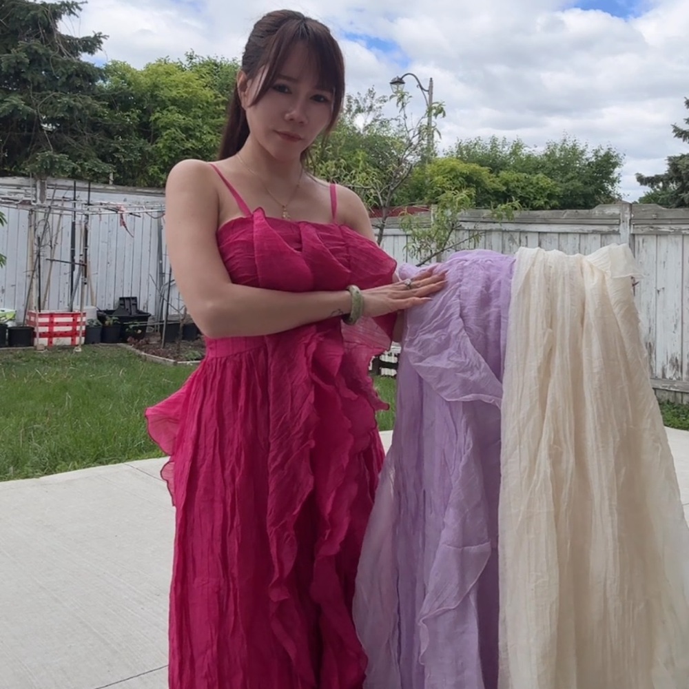 Elegant Pink and Purple Ruffle Dress